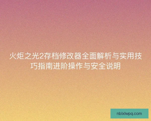 火炬之光2存档修改器全面解析与实用技巧指南进阶操作与安全说明